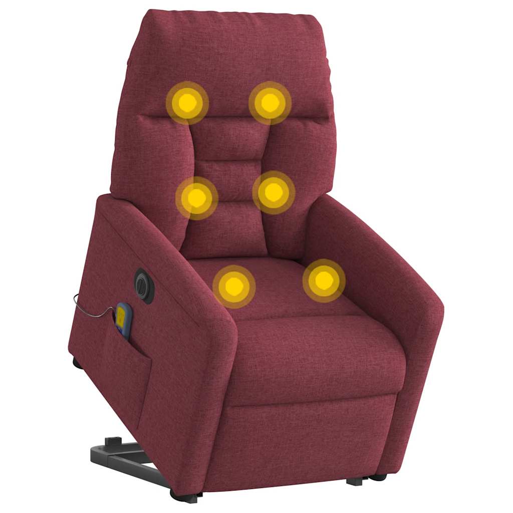 Elektrischer Massagesessel mit Aufstehhilfe Weinrot Stoff