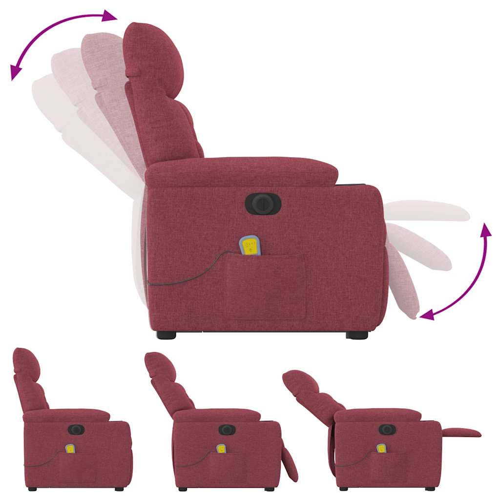 Elektrischer Massagesessel mit Aufstehhilfe Weinrot Stoff