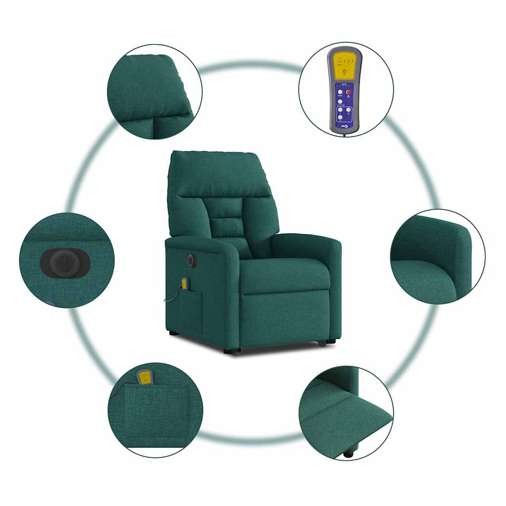 Elektrischer Massagesessel mit Aufstehhilfe Dunkelgrün Stoff