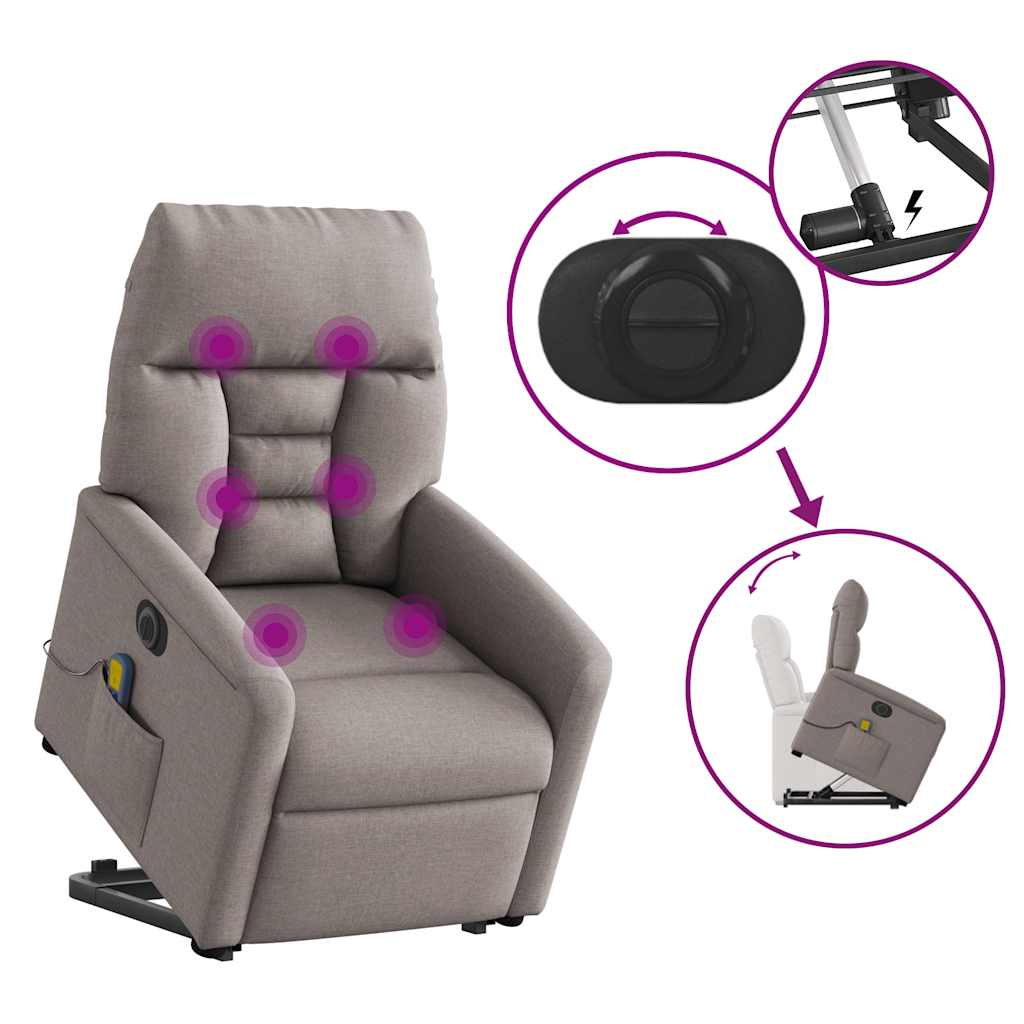 Elektrischer Massagesessel mit Aufstehhilfe Taupe Stoff