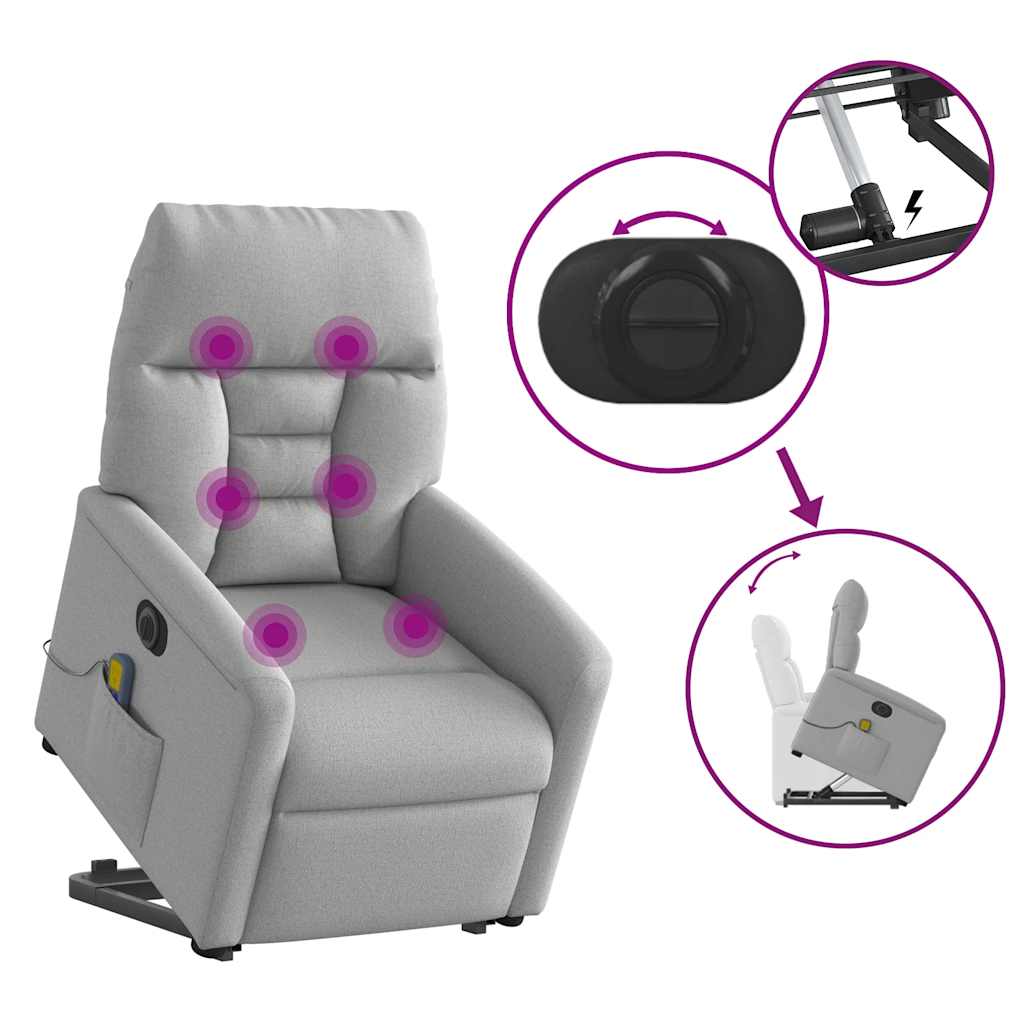 Massagesessel mit Aufstehhilfe Elektrisch Wolkengrau Stoff