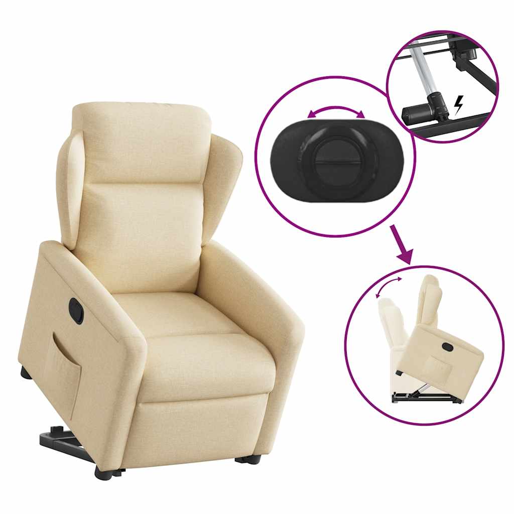 Relaxsessel mit Aufstehhilfe Creme Stoff