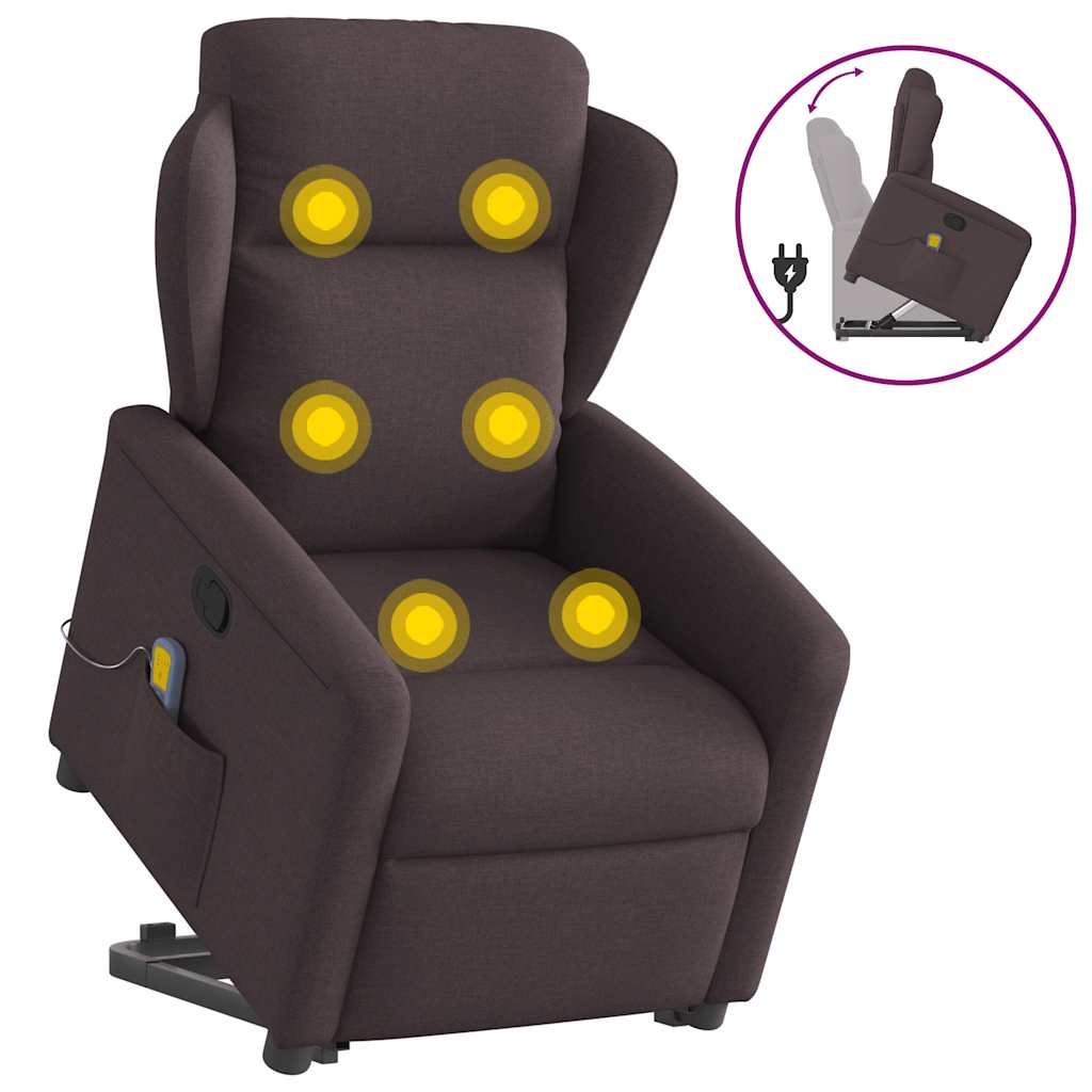 Massagesessel mit Aufstehhilfe Dunkelbraun Stoff