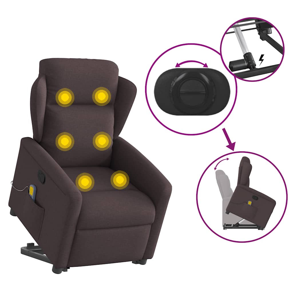Massagesessel mit Aufstehhilfe Dunkelbraun Stoff