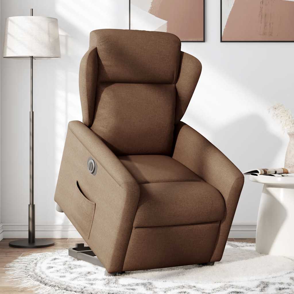 Relaxsessel mit Aufstehhilfe Elektrisch Braun Stoff