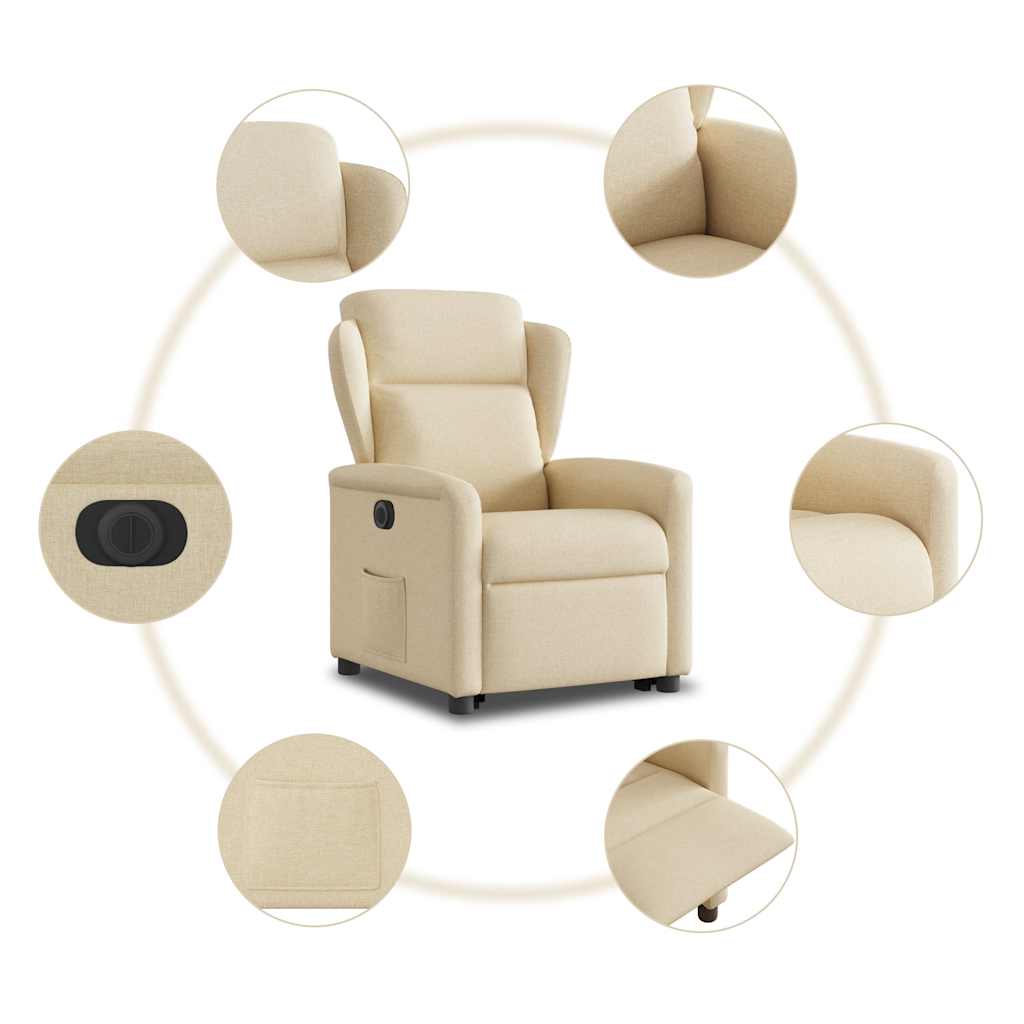 Relaxsessel mit Aufstehhilfe Elektrisch Creme Stoff