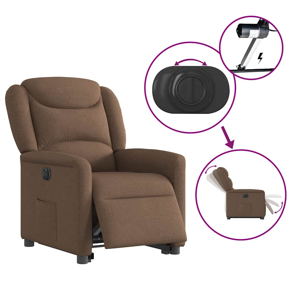 Relaxsessel mit Aufstehhilfe Elektrisch Braun Stoff