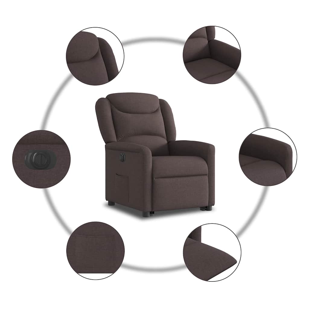 Relaxsessel mit Aufstehhilfe Elektrisch Dunkelbraun Stoff
