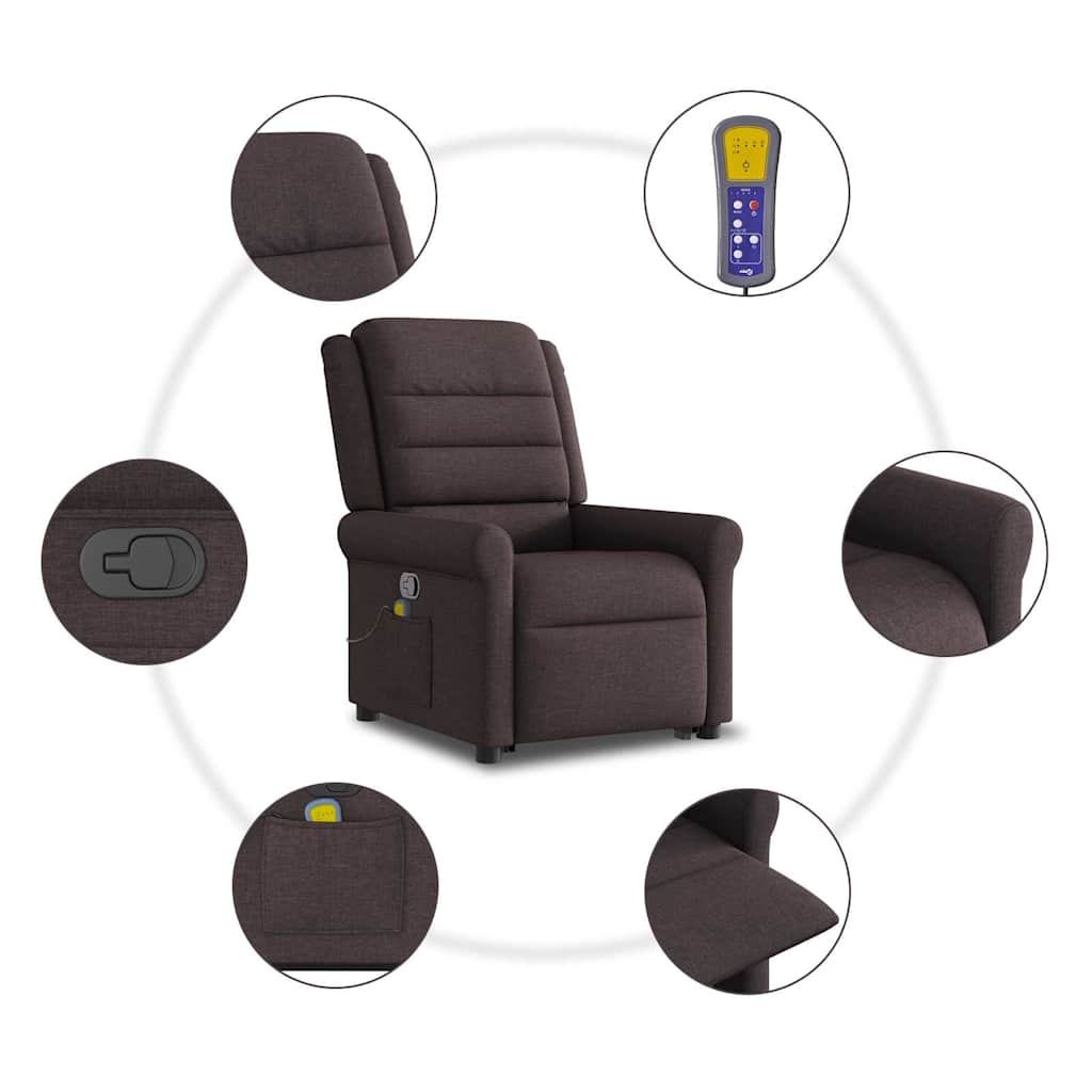 Massagesessel mit Aufstehhilfe Dunkelbraun Stoff
