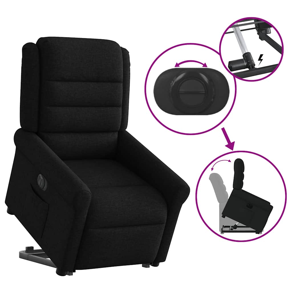 Relaxsessel mit Aufstehhilfe Elektrisch Schwarz Stoff