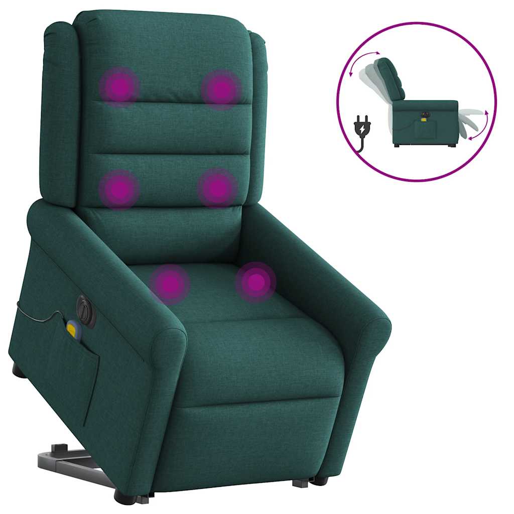 Elektrischer Massagesessel mit Aufstehhilfe Dunkelgrün Stoff