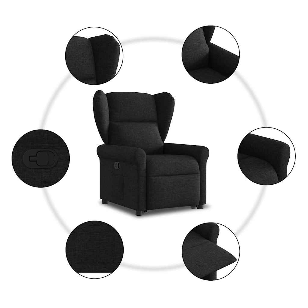 Relaxsessel mit Aufstehhilfe Schwarz Stoff