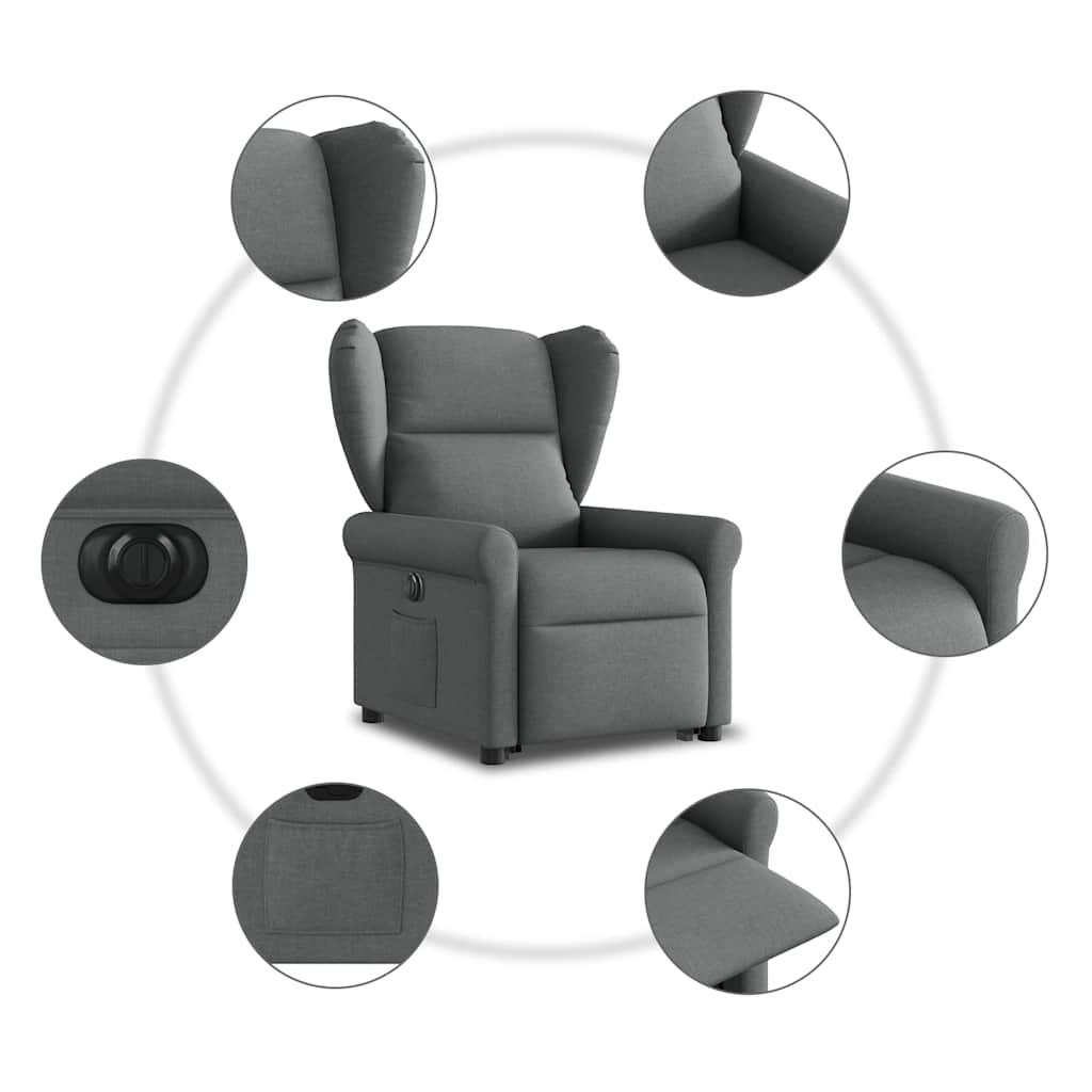 Relaxsessel mit Aufstehhilfe Elektrisch Dunkelgrau Stoff