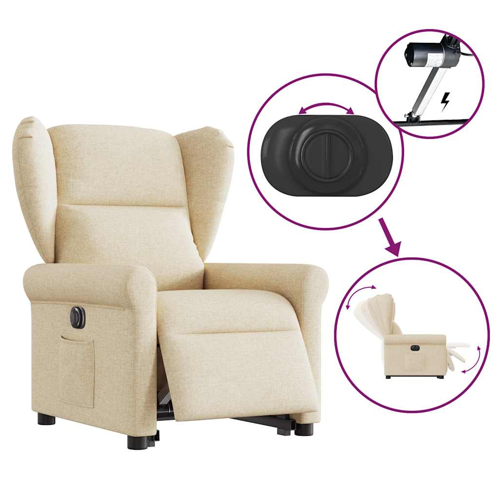 Relaxsessel mit Aufstehhilfe Elektrisch Creme Stoff