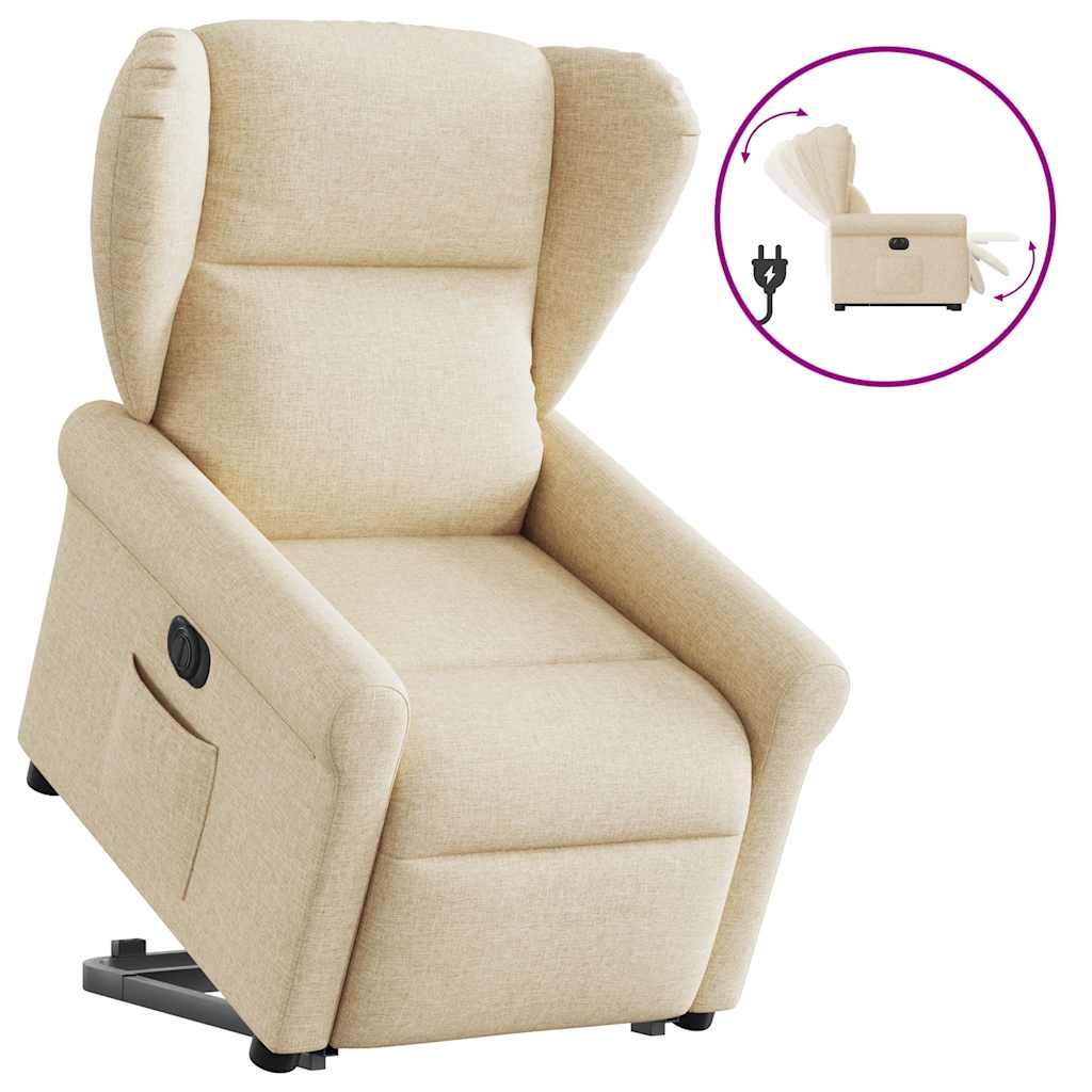 Relaxsessel mit Aufstehhilfe Elektrisch Creme Stoff