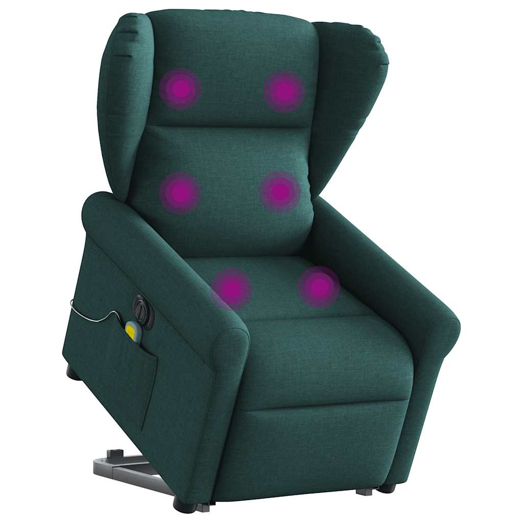 Fauteuil de massage électrique avec aide à la verticalisation en tissu vert foncé