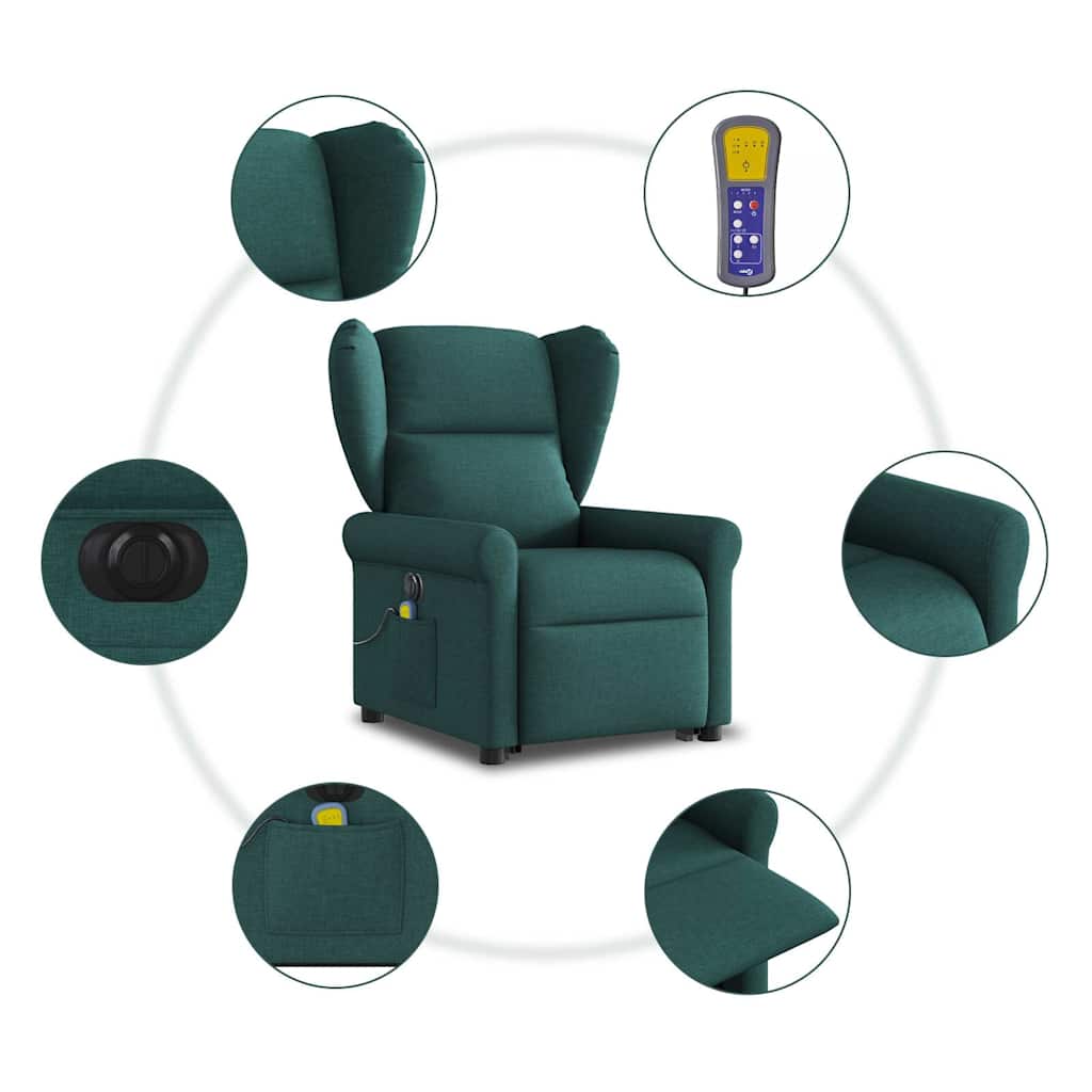 Fauteuil de massage électrique avec aide à la verticalisation en tissu vert foncé