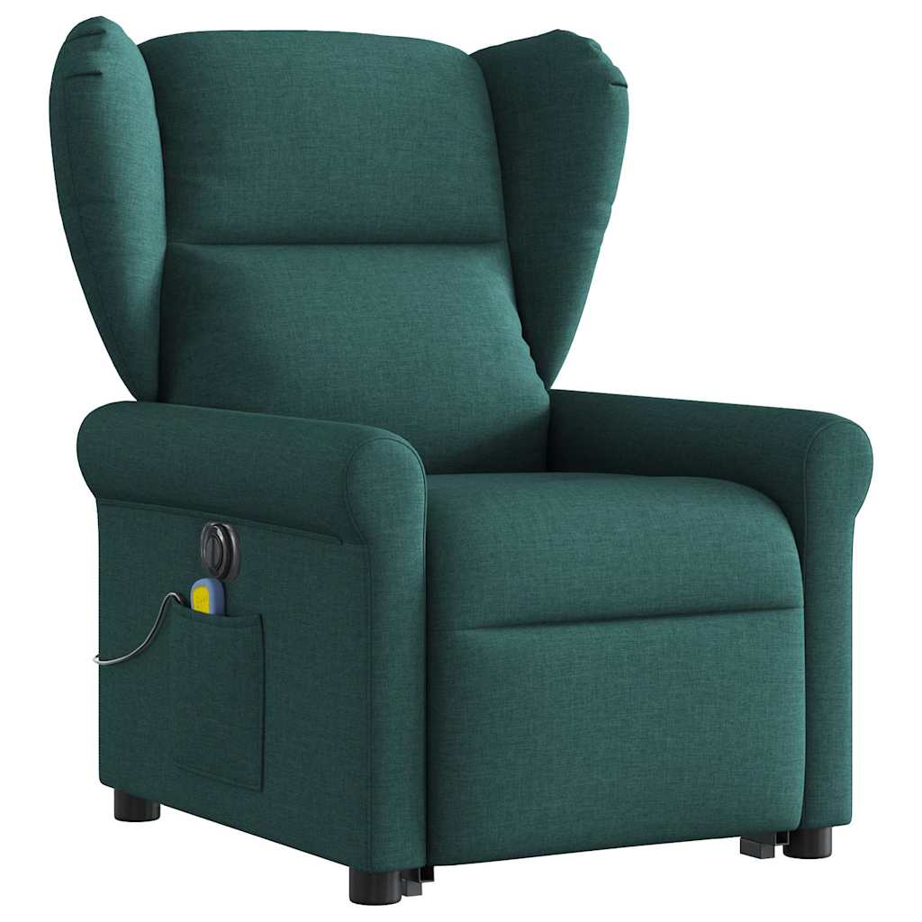 Fauteuil de massage électrique avec aide à la verticalisation en tissu vert foncé