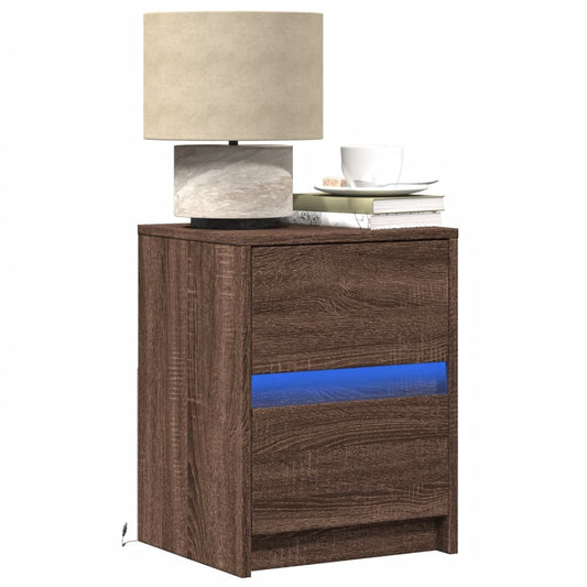 Bedside table with LED lights Brown oak look wood material