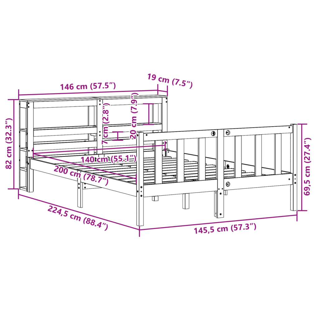 Massivholzbett ohne Matratze 140x200 cm Kiefernholz