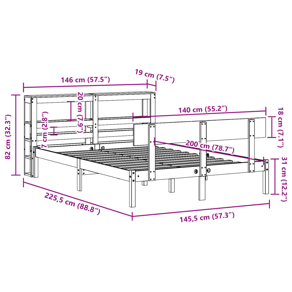 Massivholzbett ohne Matratze 140x200 cm Kiefernholz