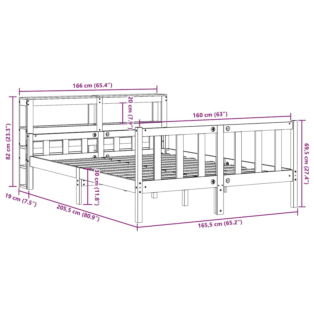 Massivholzbett ohne Matratze 160x200 cm Kiefernholz