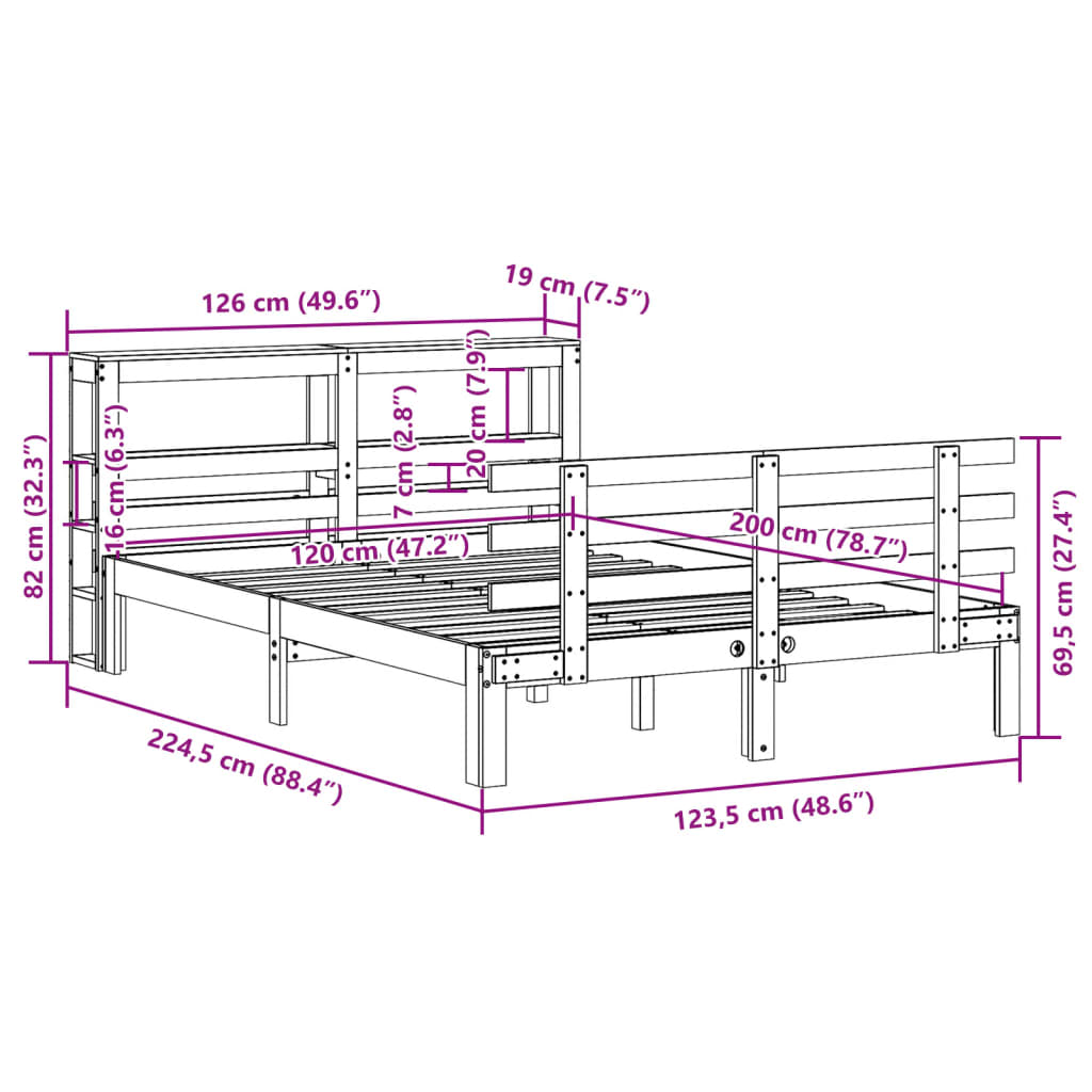 Bettgestell mit Kopfteil ohne Matratze 120x200 cm