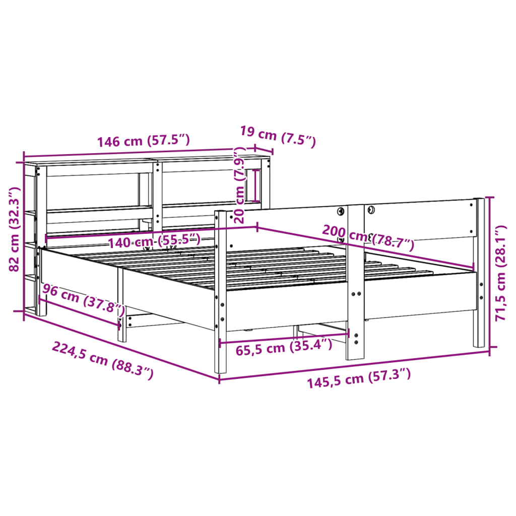 Massivholzbett ohne Matratze 140x200 cm Kiefernholz