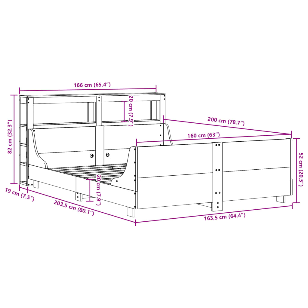 Massivholzbett ohne Matratze 160x200 cm Kiefernholz