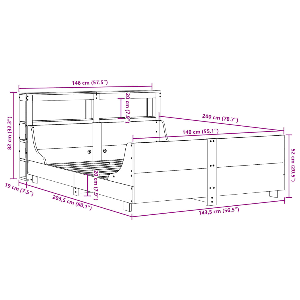 Massivholzbett ohne Matratze 140x200 cm Kiefernholz