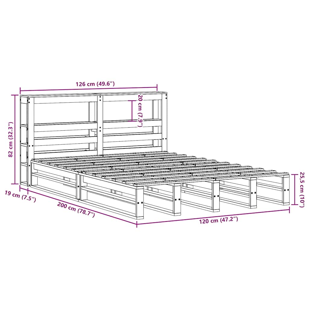 Massivholzbett ohne Matratze 120x200 cm Kiefernholz