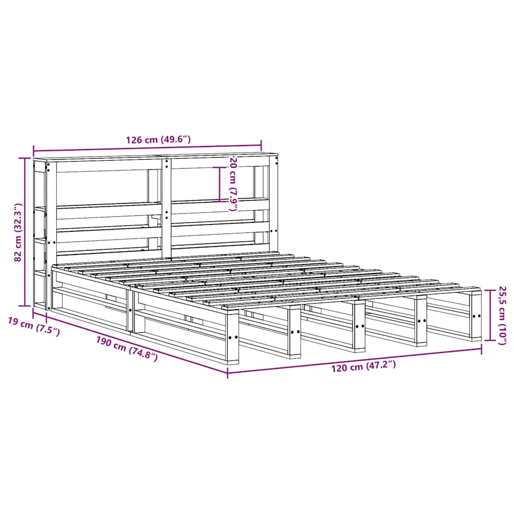 Massivholzbett ohne Matratze 120x190 cm Kiefernholz