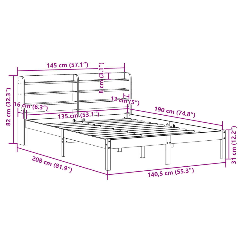 Massivholzbett ohne Matratze 135x190 cm Kiefernholz