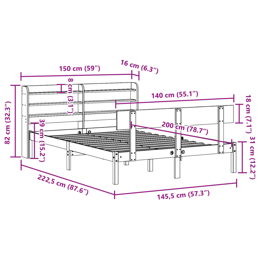 Massivholzbett ohne Matratze Weiß 140x200 cm Kiefernholz