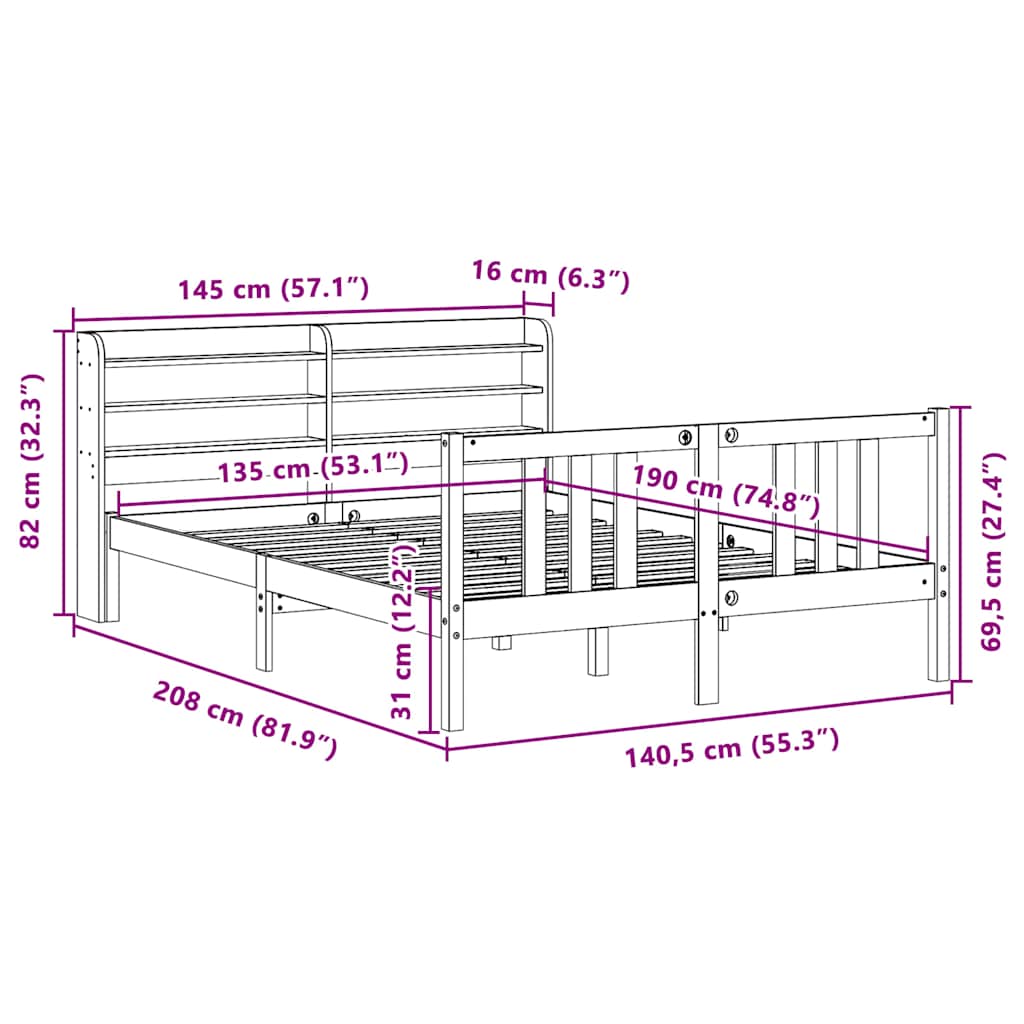 Bettgestell mit Kopfteil ohne Matratze 135x190 cm