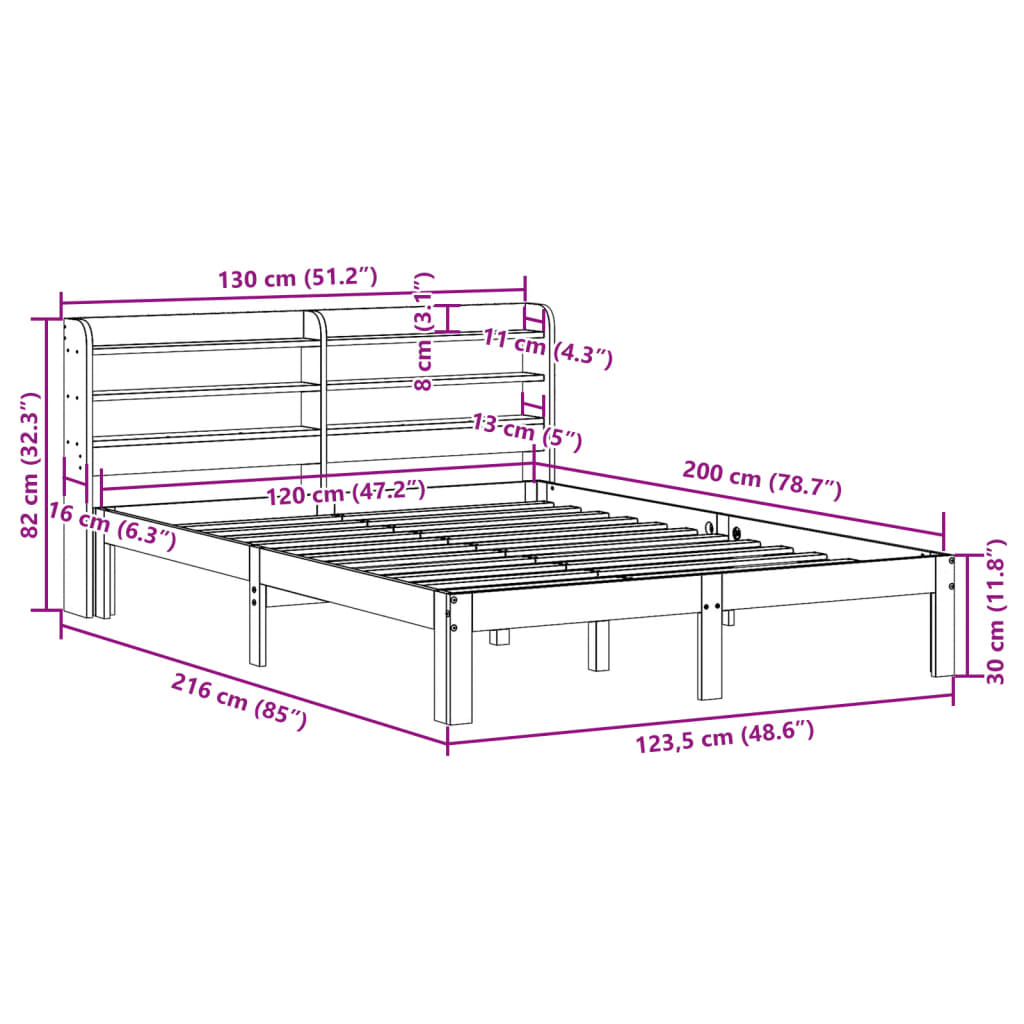 Bed frame with headboard without mattress white 120x200 cm