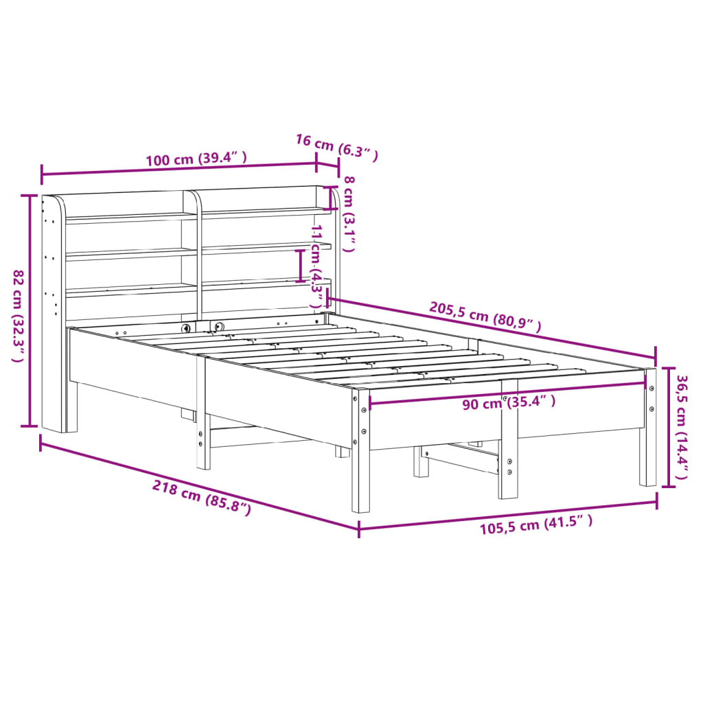 Massivholzbett ohne Matratze Weiß 90x200 cm Kiefernholz