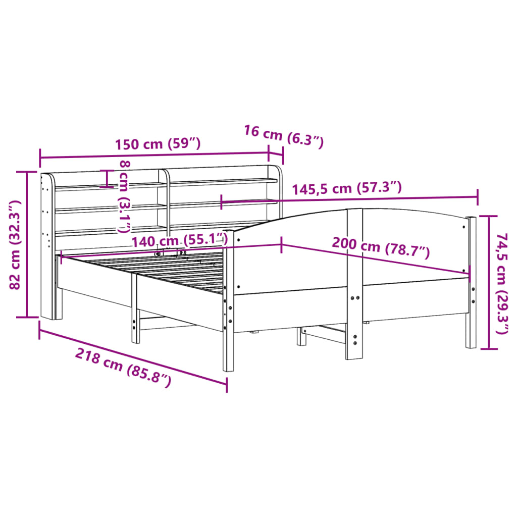 Massivholzbett ohne Matratze Weiß 140x200 cm Kiefernholz