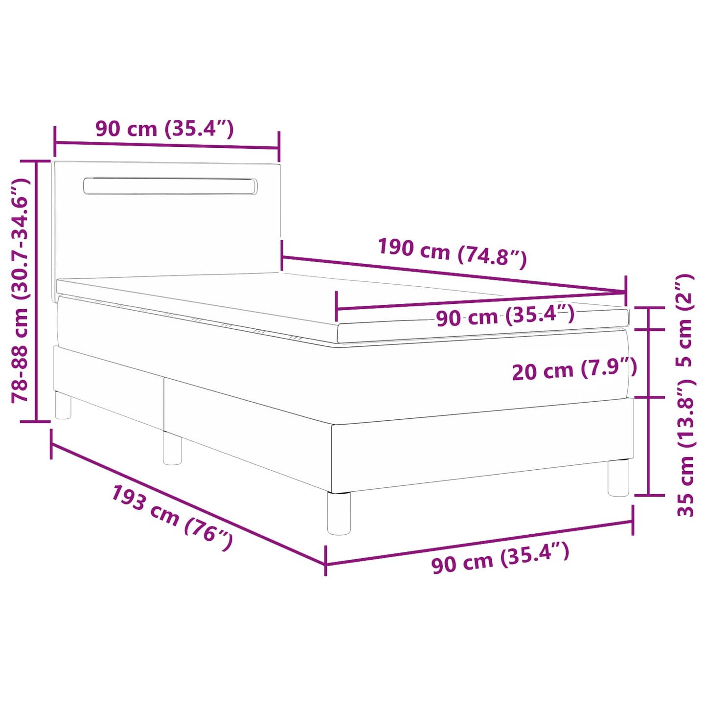Boxspringbett mit Matratze Schwarz 90 x 190 cm Kunstleder