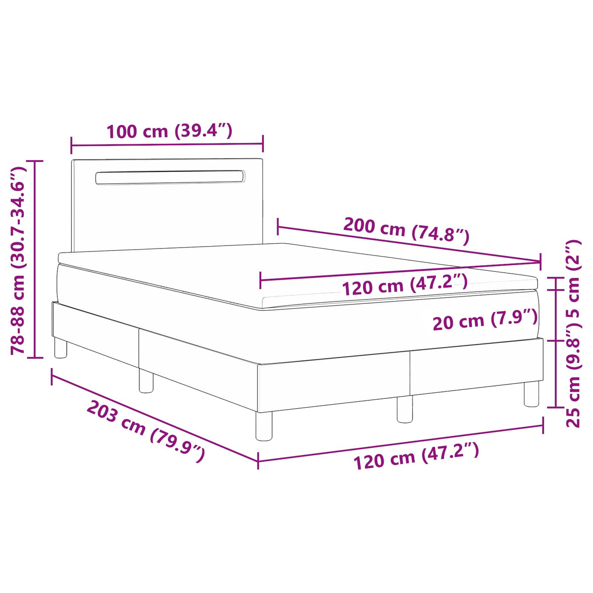 Boxspringbett mit LED-Lichtleisten Weiß 120 x 200 cm Kunstleder
