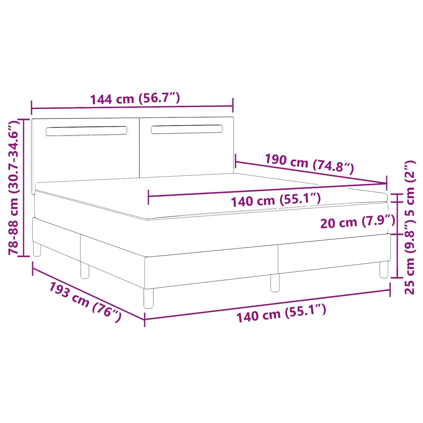 Boxspringbett mit Kopfteil Schwarz 140 x 190 cm Kunstleder