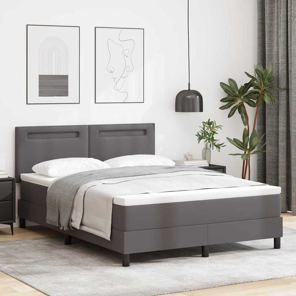 Bettgestell mit Matratze Grau 140 x 190 cm Kunstleder