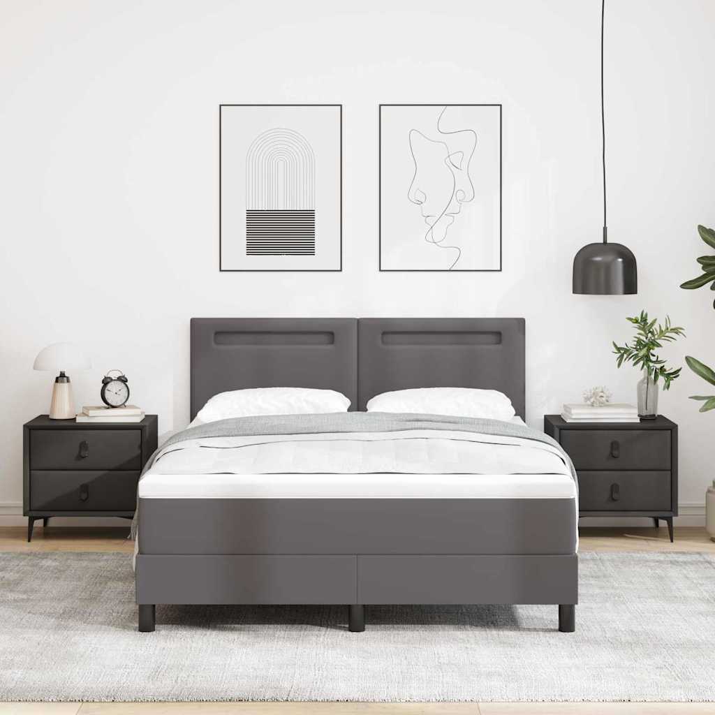 Bettgestell mit Matratze Grau 140 x 190 cm Kunstleder