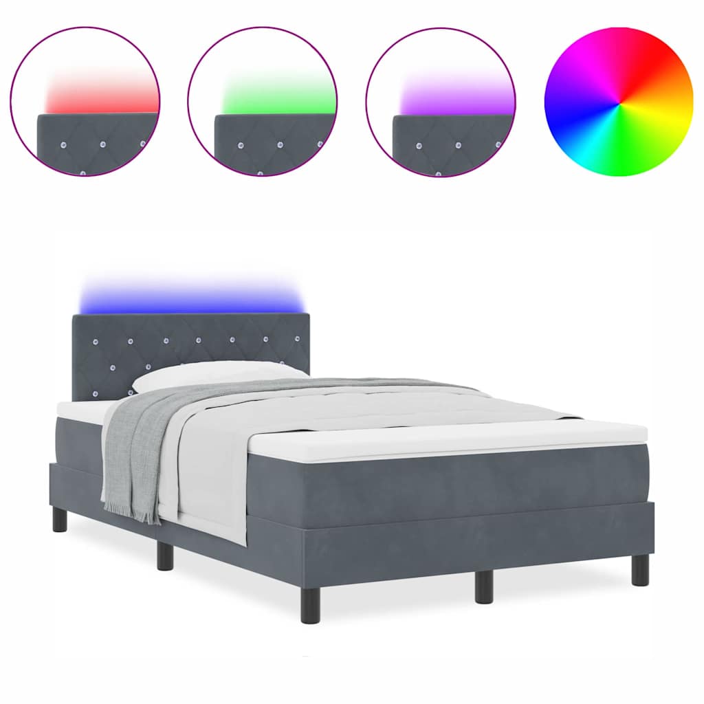 Lit à sommier tapissier avec matelas gris foncé petit double velours