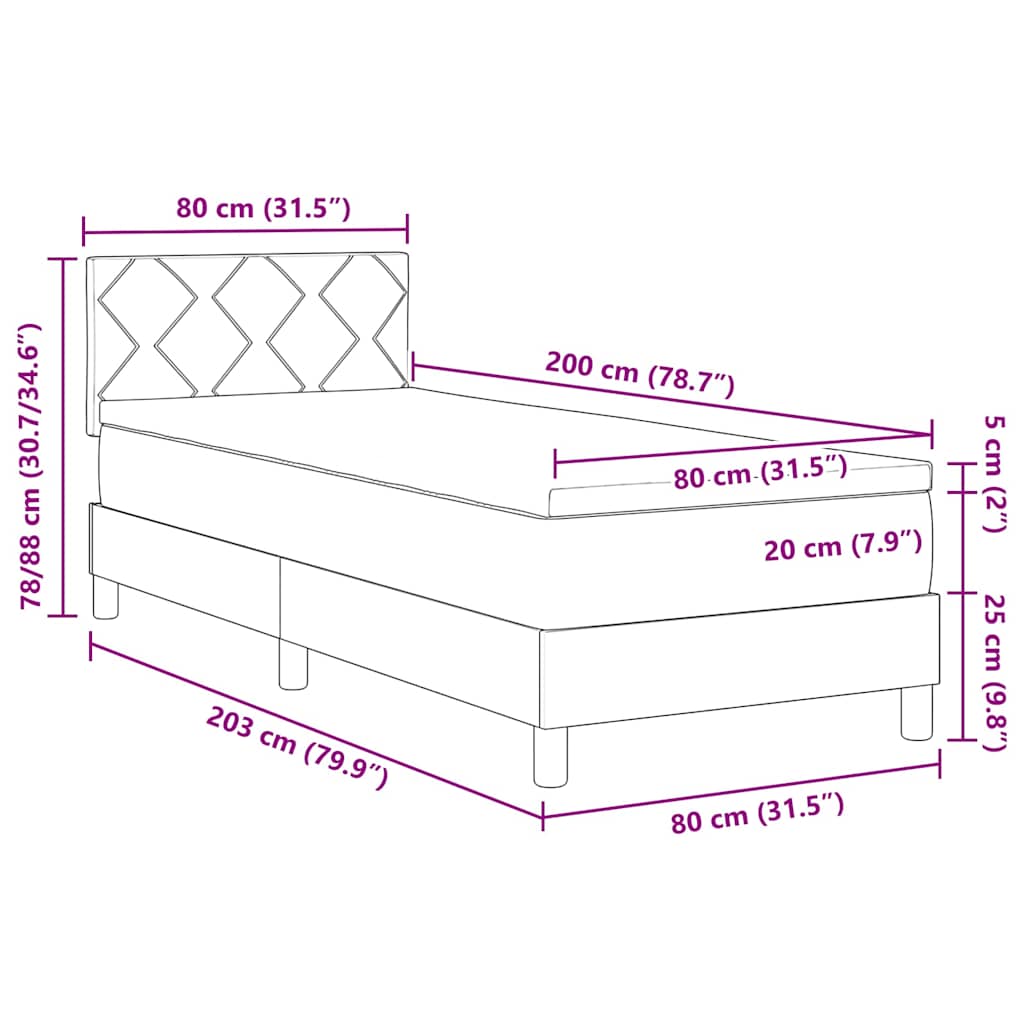 Boxspringbett mit Kopfteil Dunkelgrau 80 x 200 cm Samt