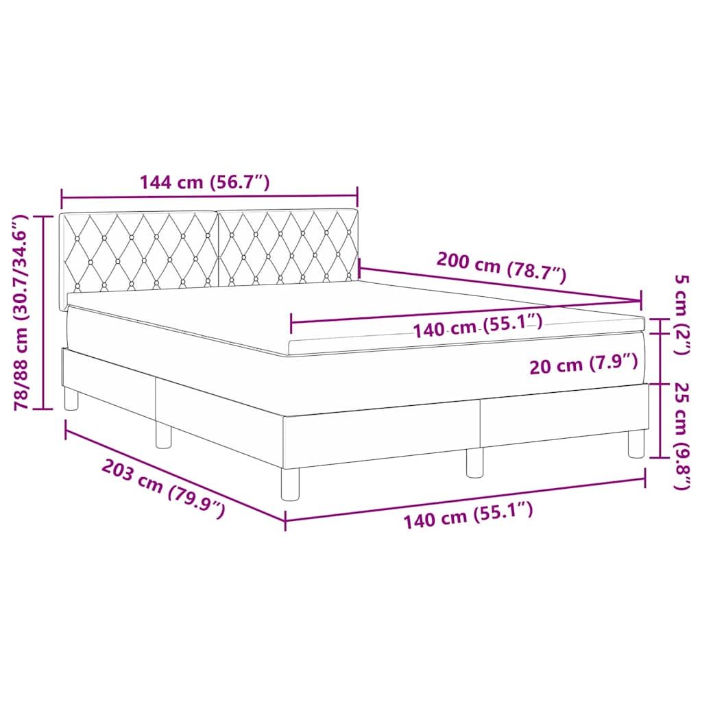 Boxspringbett mit Kopfteil Hellgrau 140 x 200 cm Samt