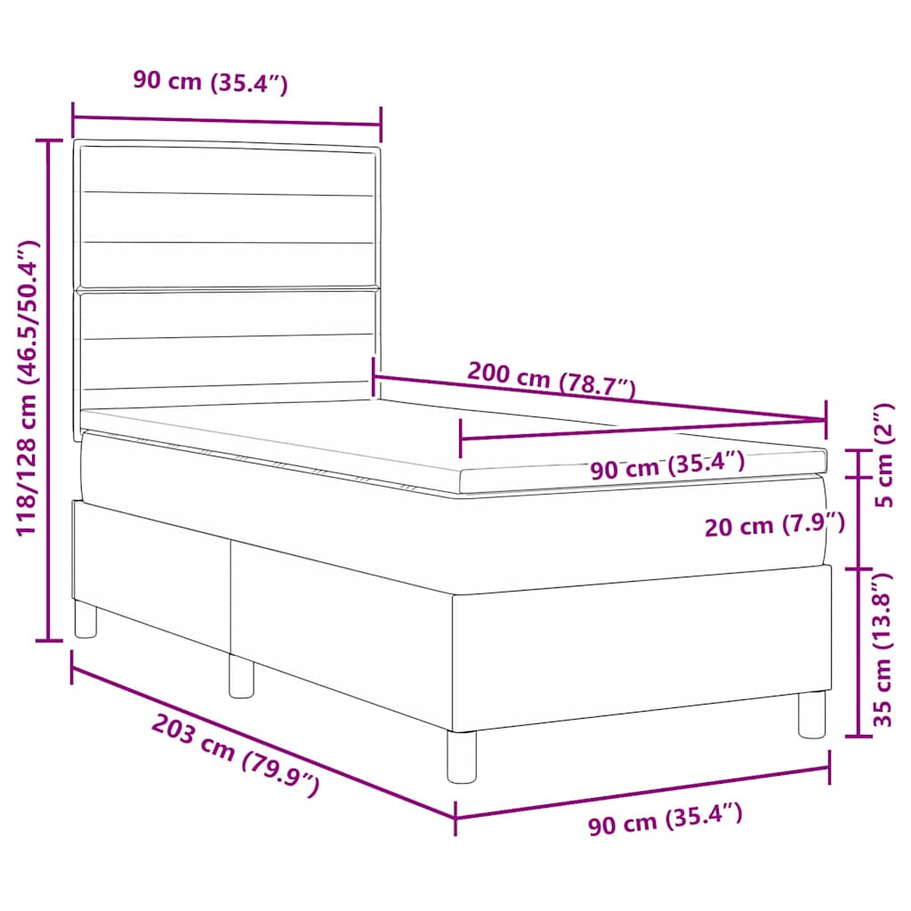 Boxspringbett mit Matratze Schwarz 90 x 200 cm Stoff