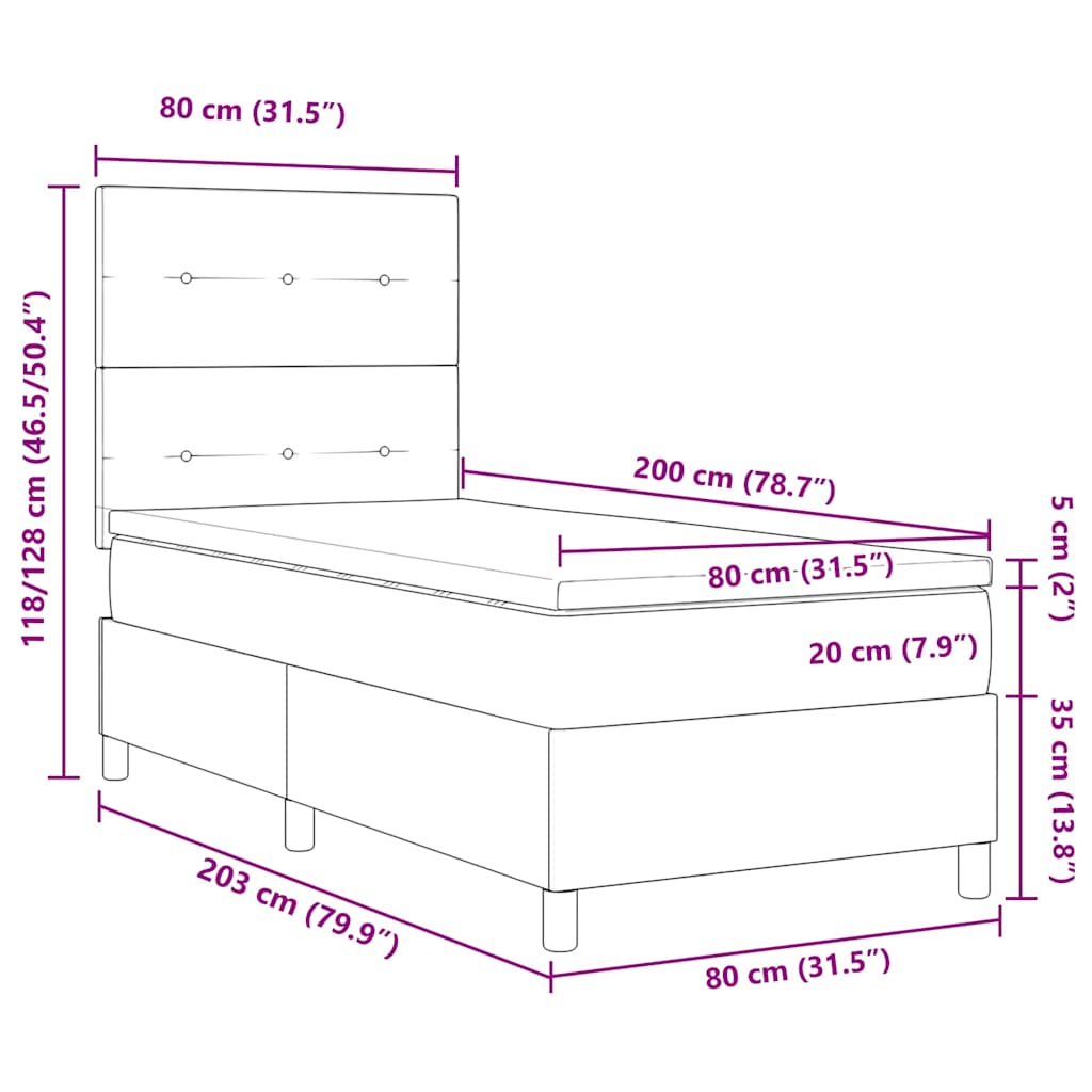 Boxspringbett mit Kopfteil Blau 80 x 200 cm Stoff