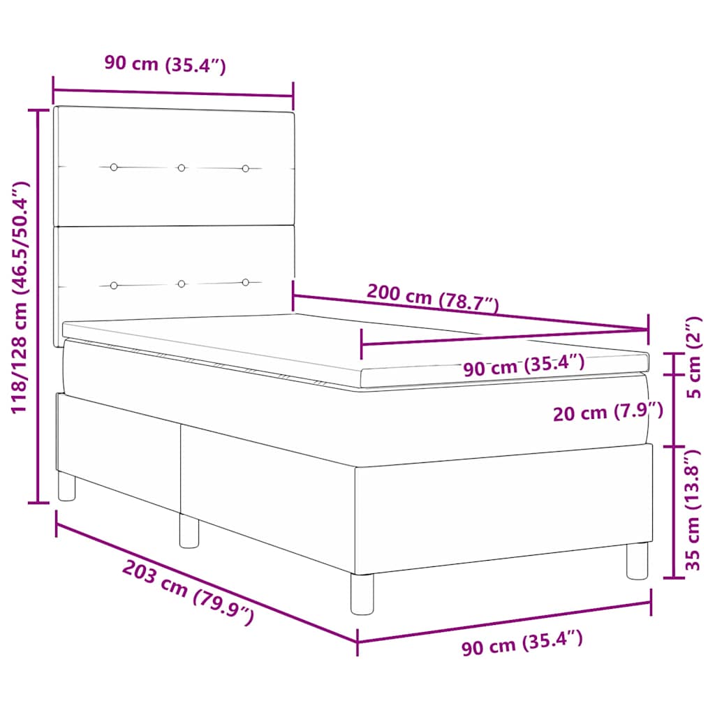 Boxspringbett mit Kopfteil Hellgrau 90 x 200 cm Stoff