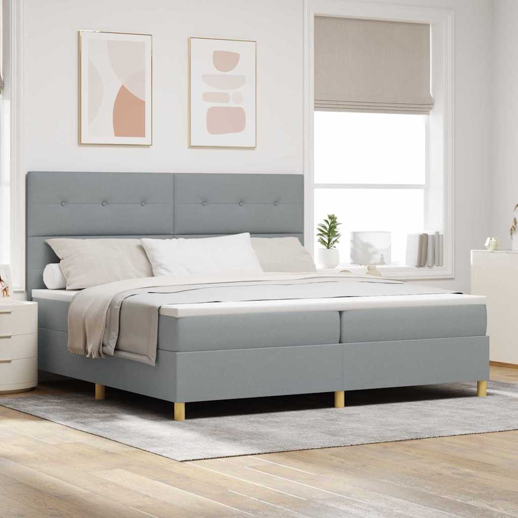 Boxspringbett mit Kopfteil Hellgrau 200 x 200 cm Stoff